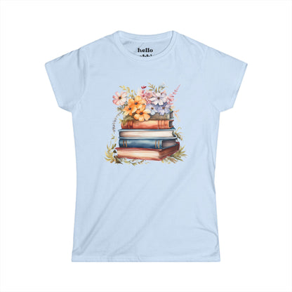 Floral Books Women's Softstyle Tee - Perfect for Book Lovers