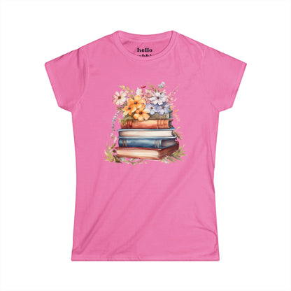 Floral Books Women's Softstyle Tee - Perfect for Book Lovers