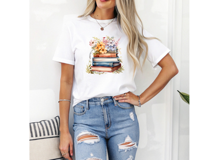 Floral Books Women's Softstyle Tee - Perfect for Book Lovers